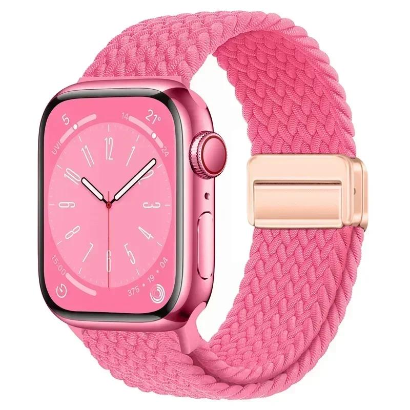 Nylon Braided Loop Strap for Apple Watch Ultra2 49mm 9 8 7 45 41mm Metal Magnetic Bracelet Wristband for 6 5 4 3 SE 44 40mm Band