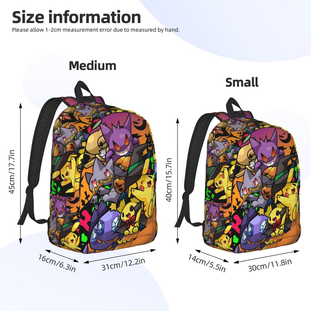 Fashion Pokemon Halloween Backpack Mochilas Adjustable Strap For Work Office Sturdy Shoulder Rucksack