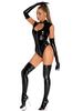 Sexy Long Zipper Open Crotch High Cut Bodysuit Elastic Pvc Latex Sexy Tight Open Chest Hollow Out Maid Leotard Catsuit Cosplay