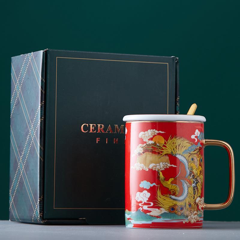 Chinese Dragon Pattern Tea Mug with Lid Ceramic Water Coffee Mug Chinese Porcelain Personal Tea Cup Wedding Gift 450ml