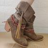 Mode Retro Cowgirl Quasten Flacher Absatz Damen Westernstiefel Vintage Patchwork Bequeme Walking Stiefeletten Stilvoll Lässig Nagelneu Gewaschene Schuhe