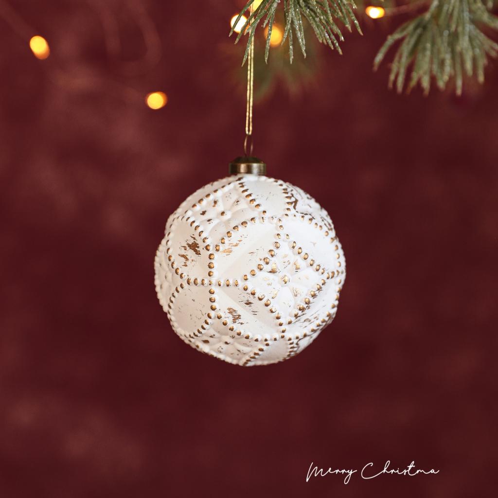 Weißgold Weihnachtskugel Ornament Matt Retro Leichter Luxus Schneeflocke Hängender Anhänger für Weihnachtsbaumdekorationen