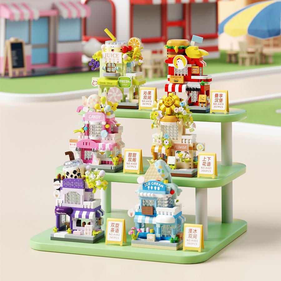Non-Toxic Double-Storey Street View Mini Shop Micro Particle Building Blocks Kids Toys Diy Building Set Educational Toys Birthday Gifts
