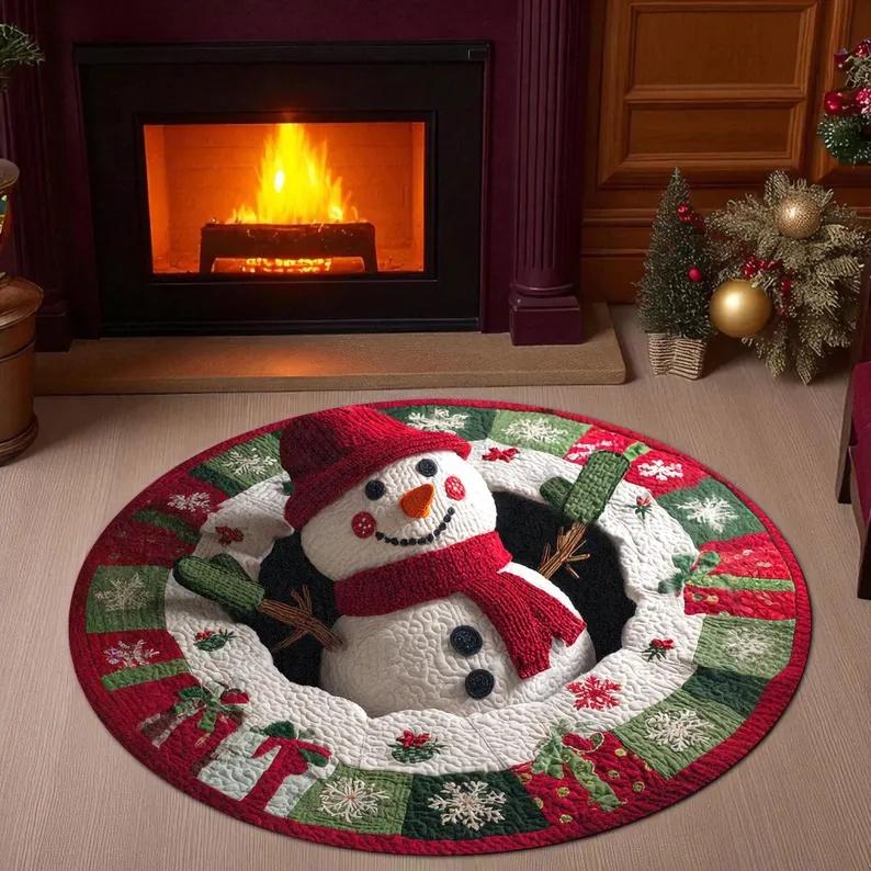 3D Frohe Weihnachten Teppich Rund Weihnachts-Teppich Goldenes Feiertagsmuster Teppich Schwarz Festlicher Bodenteppich Bäume Zuckerstangendesign Teppich