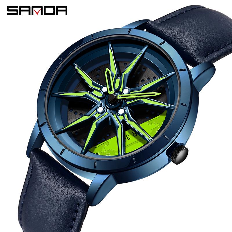 Sanda Men's Racing Concept Quartz Watch with 3D Hollow Dial and Rotating Waterproof Design