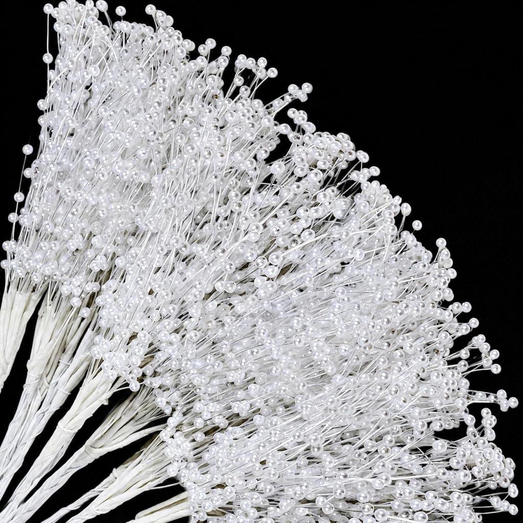 50 Pieces Bead Sprig 24 Cm Pearl Wired Beaded White