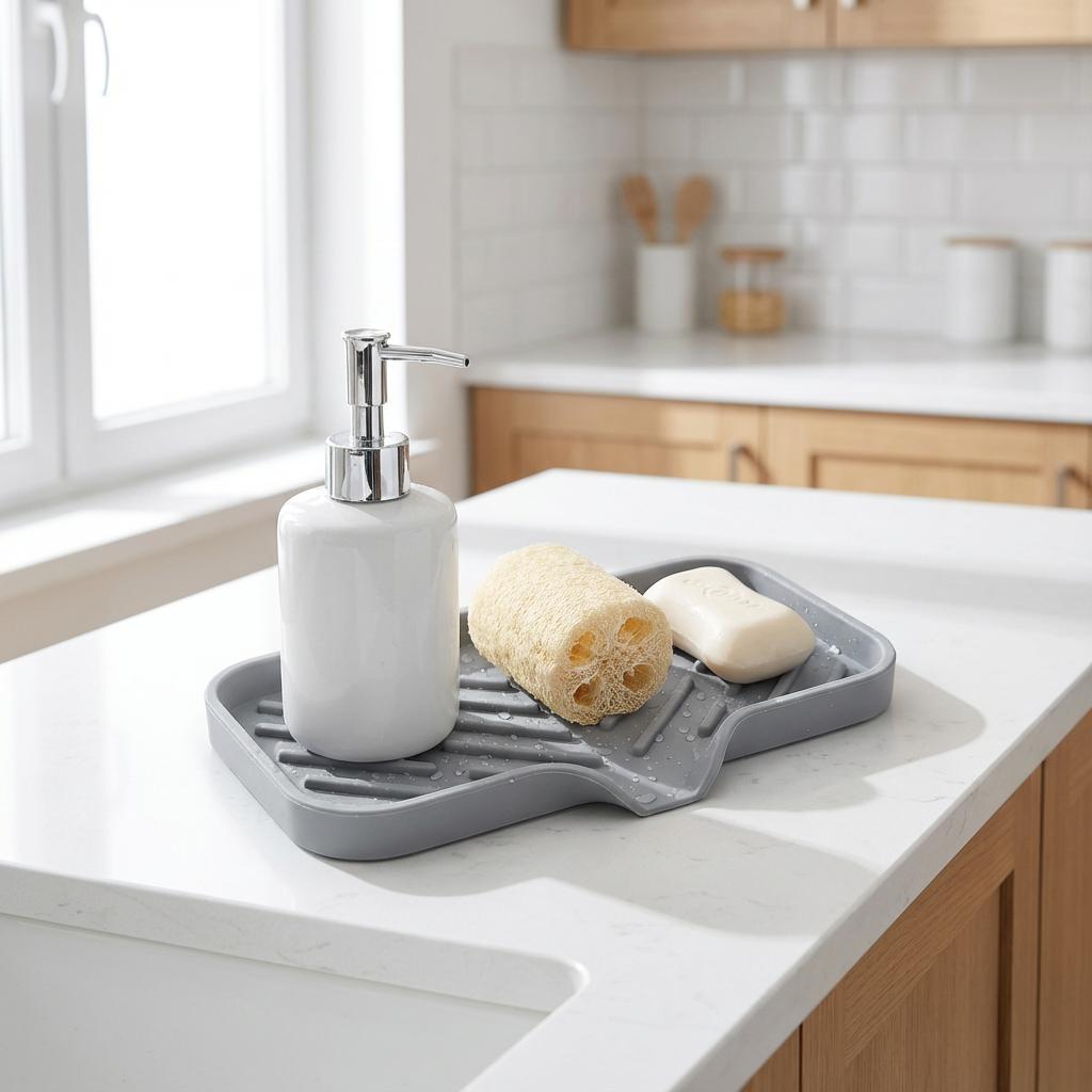 

Silicone Sink Drip Tray Mat, Non-Slip & Trimmable. 13x10cm, Easy Clean, Protects Countertop, Multipurpose M светло-серый
