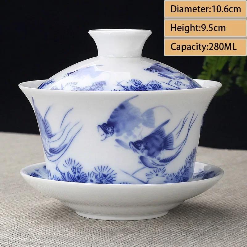 Jingdezhen Ceramic Gaiwan Teacup Handmade Tea Tureen Boutique Tea Bowl Chinese Porcelain Teaware Accessories Drinkware