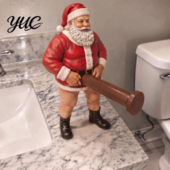 Christmas Kitchen Counter Decor Naughty Santa Toilet Paper Holder, Funny Character Design Holiday Stand Towel Stand, Stable Base Decorative Organizer