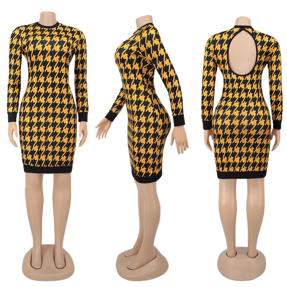 H208 European Spring/Autumn Women's Long Sleeve Irregular Print Dress