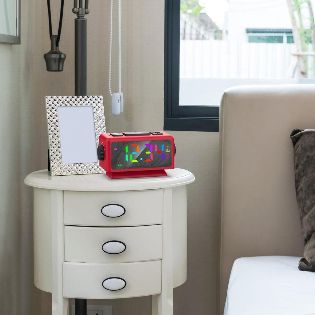 Radio Alarm Clock Perpetual Calendar Multifunctional 12/24H Snooze Function for Office Home Bedroom Learning Deep Sleepers