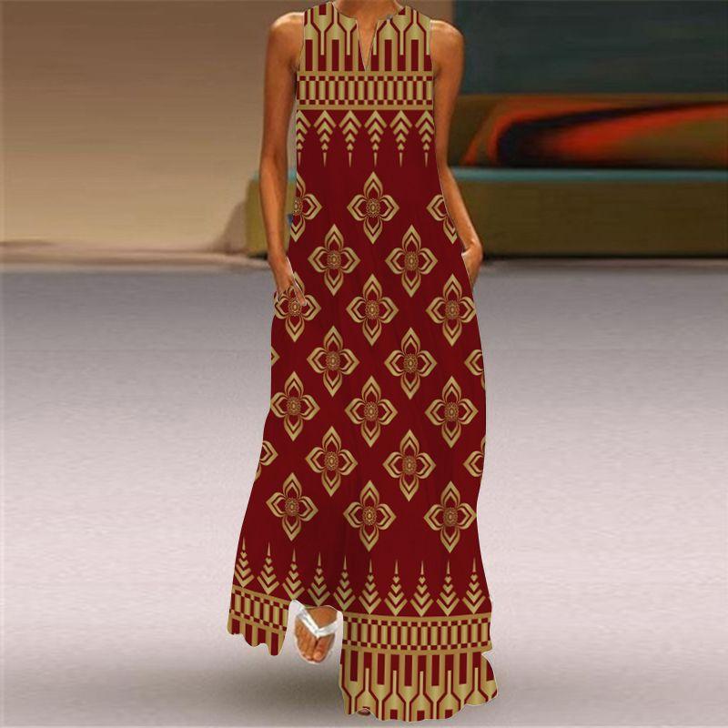 Fashion Style 3D Print Dress Animal Pattern Stage Show Stylish Clothing V Neck Sleeveless Pocket Maxi Dress