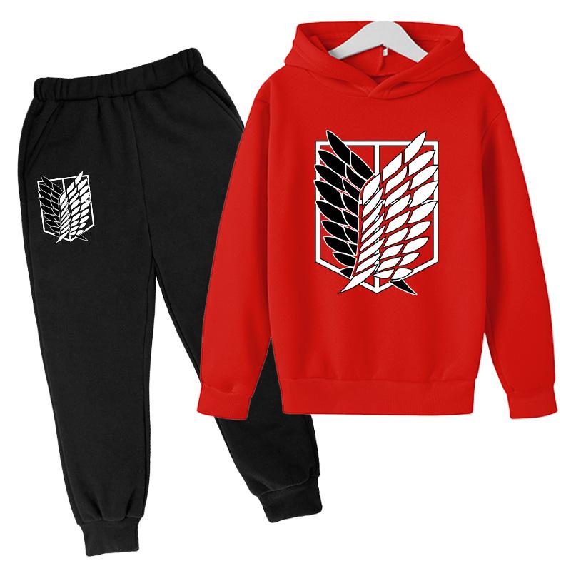 Japanese Manga Children Spring And Autumn Hoodie Pants Two Piece Suit Boys And Girls Outdoor Sports Set Kid Casual Pullover Coat