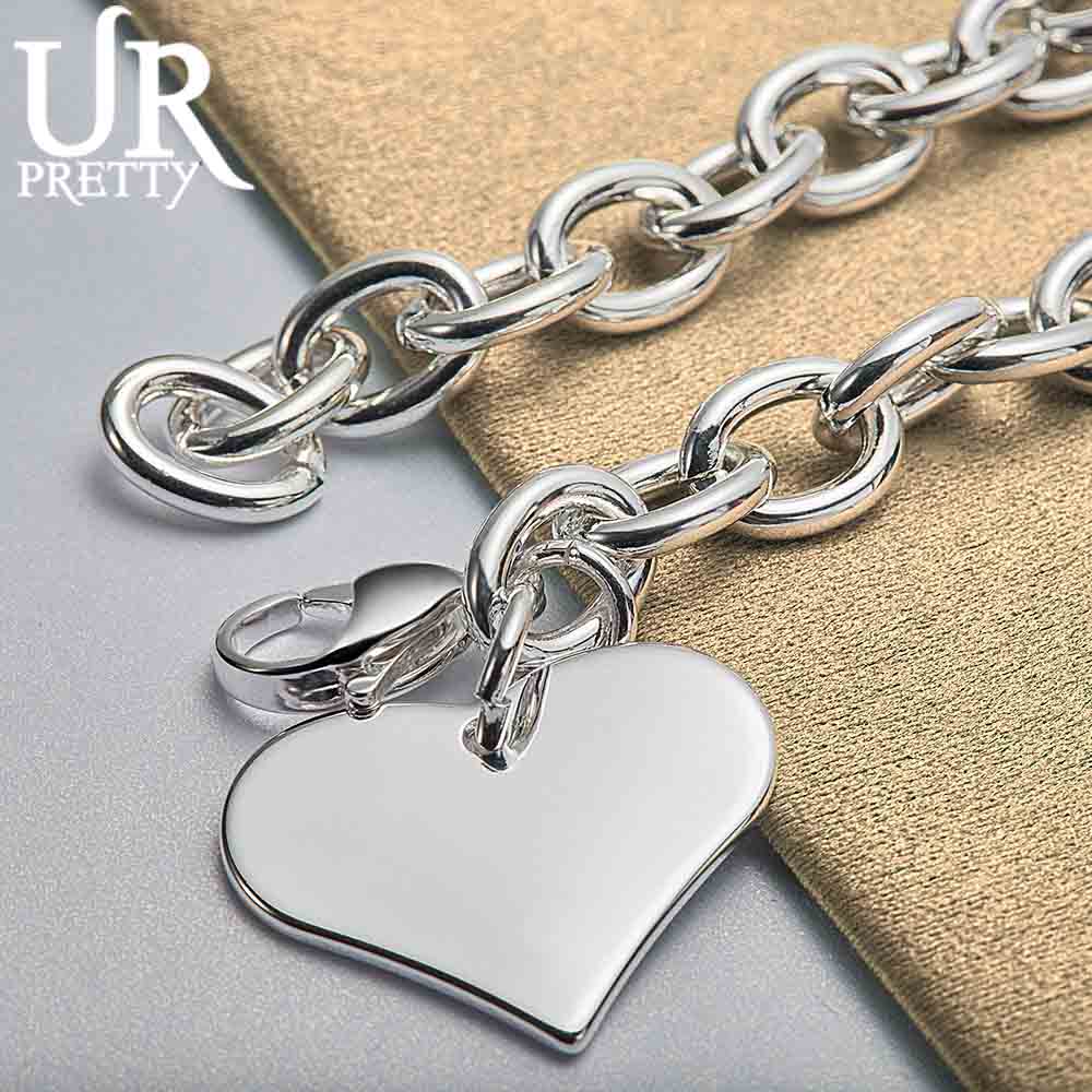 925 Sterling Silver Smooth Heart-shaped Pendant with Lobster Clasp Bracelet Fashionable Wedding Jewelry