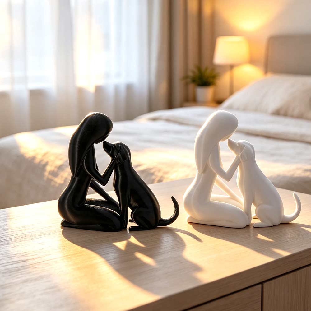 Minimalistische Frau und Hund Freundschaftsskulptur Haustierliebhaber Kunst Schreibtisch Hundestatue Wohnzimmer