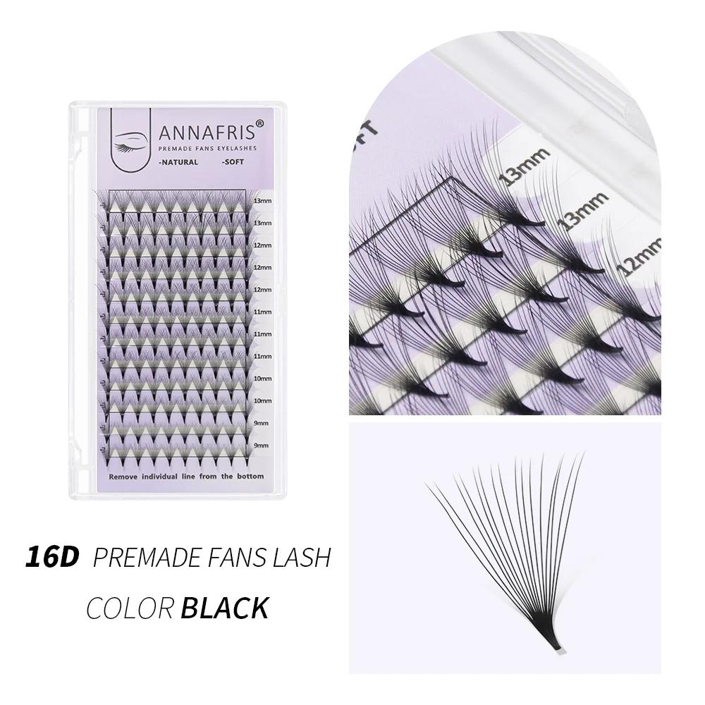 ANNAFRIS 10D 12D 14D 16D 20D Premade Fan Eyelash Extension Thin Pointy Base Roots Russia Volume Lashes Soft Natural False Lashes