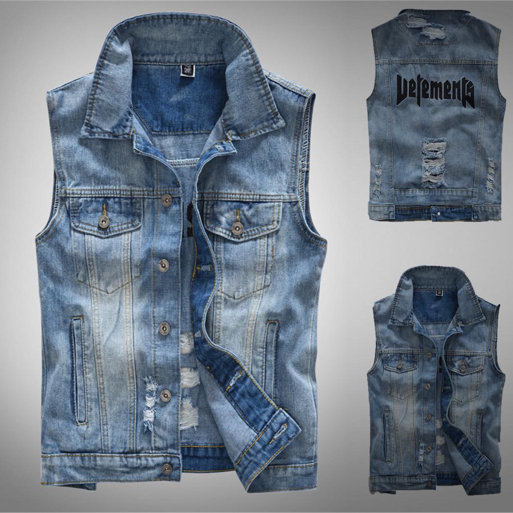 

Мужская новая мода джинсовый жилет повседневная ковбойская куртка с плечевой блузкой