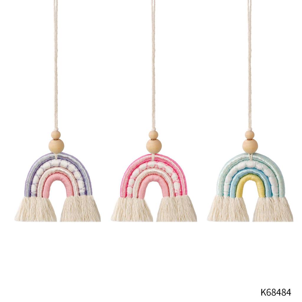 Bohemian Hand-Woven Rainbow Tassel Car Pendant Retro Decorative Charm
