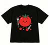 Cute Korean Style Black Short Sleeve T-shirt Cool Tomato Print Crew Neck Tee Whimsical Fruit Graphic Casual Streetwear Y2k Tops1