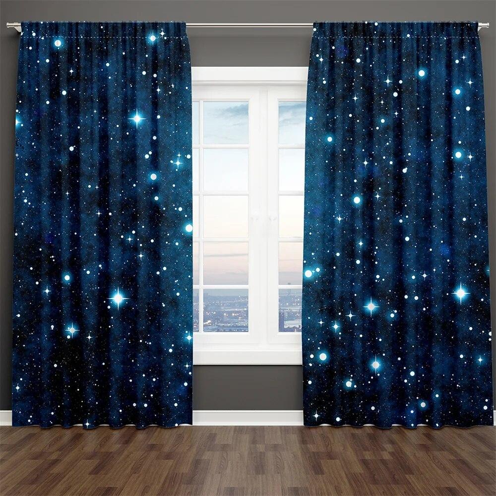 3D-Druck, blau, schwarz, Sternenhimmel-Serie, Milchstraße, Kind, 2-teilig, Schattierungsvorhang für Wohnzimmer, Schlafzimmer, Dekor, Stangentasche