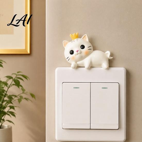 Animal Wall Art for Kids Room Cute Cat Light Switch Sticker Adorable Kitten Self‑Adhesive Socket Panel Decor Cover Decor Indoor Home Bedroom