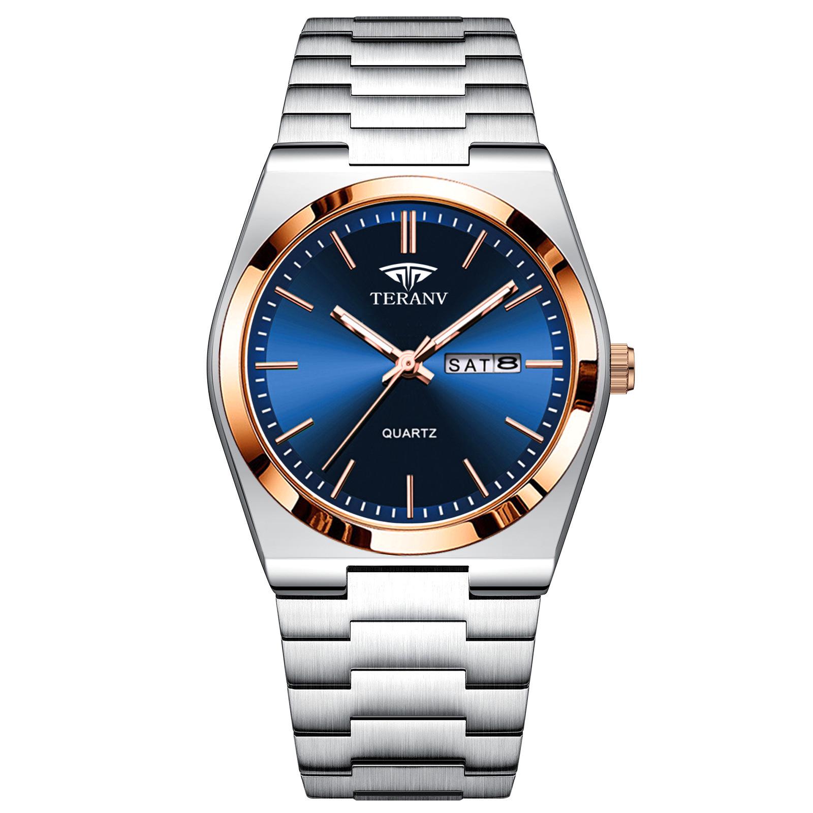 

Мужские ультратонкие светящиеся кварцевые часы со стальным браслетом и двойным календарем, водонепроницаемые.