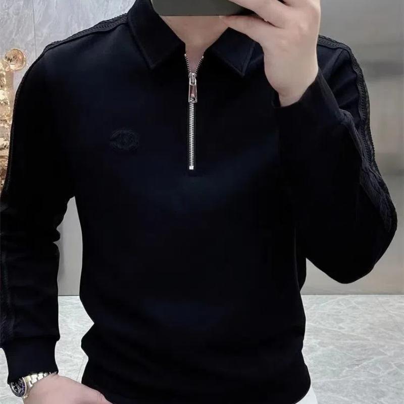 

Simplicity Trend Fashion Sping Autumn Men Solid Lapel Embroidered Half Zipper Streetwear Casual Loog Sleeve Slim T-Shirt Tops 4XL чорний
