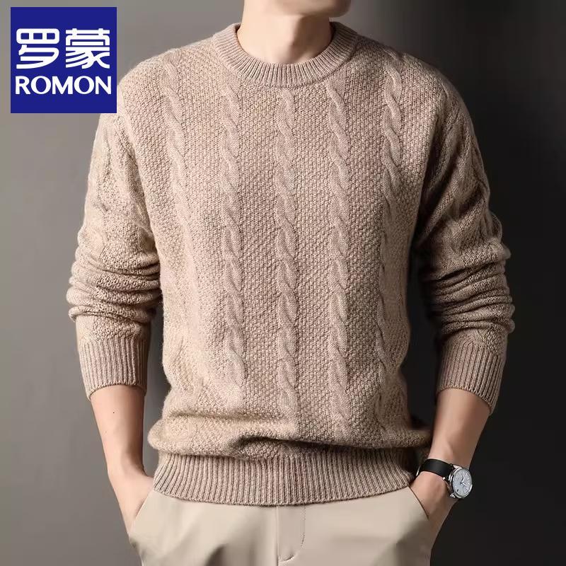 Romon Men s Pure Wool Round Neck Thick Sweater M