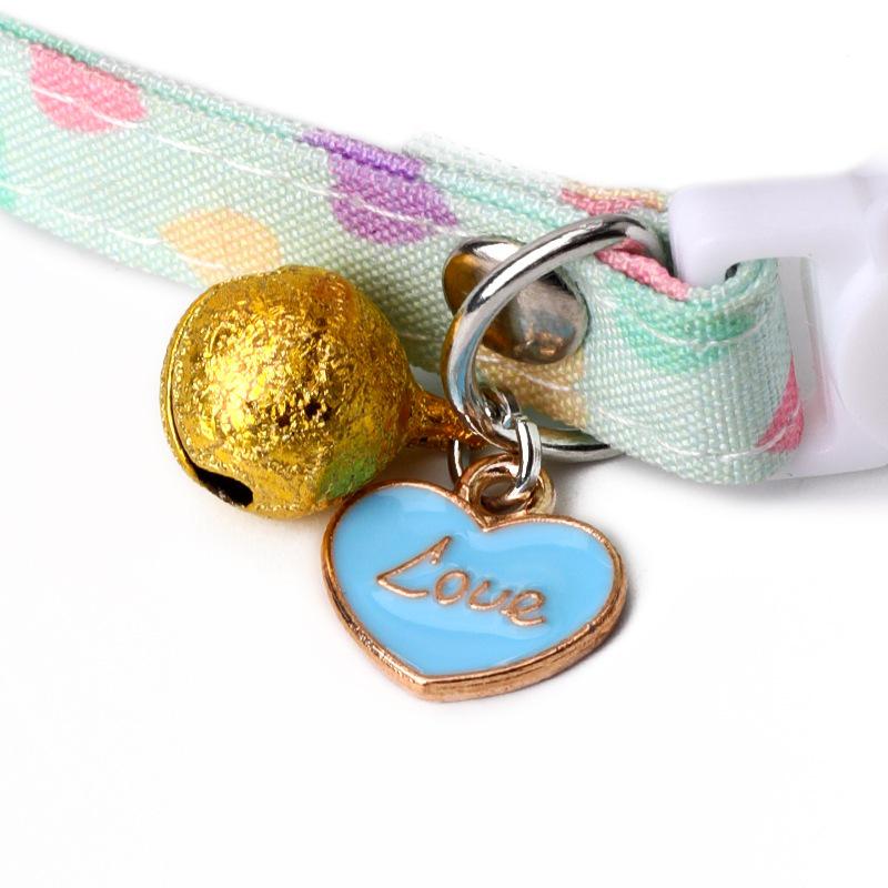 Heart-Shaped Cat Collar with Copper Bell and Adjustable Cotton-Polyester Strap
