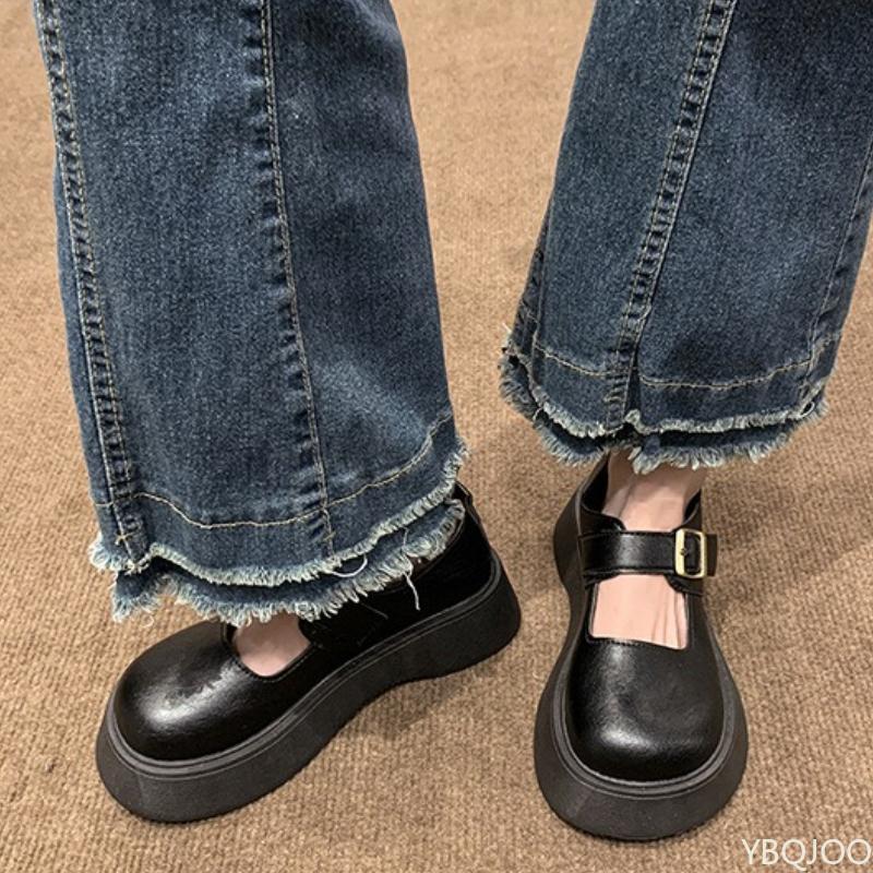 Fashion Spring summer new women's retro round toe thick sole height increasing shoes simple comfortable daily casual women's shoes