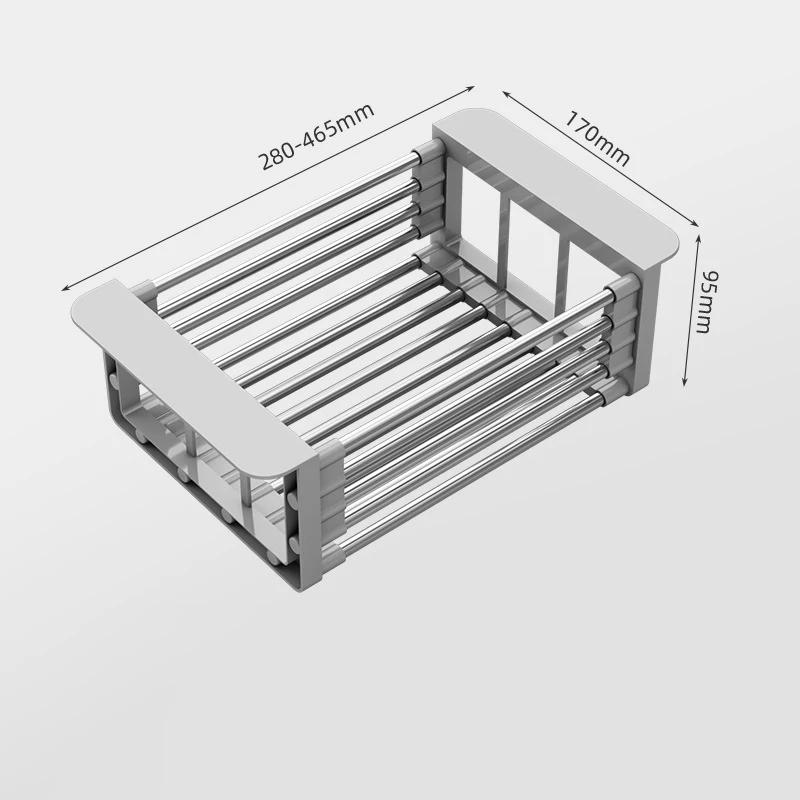 

Extendable Stainless Steel Sink Drying Rack Adjustable Kitchen Dish Drain Basket Foldable for Fruit Tableware Storage Organizer