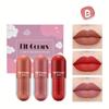 3-Farben-Kapsel-Lipgloss-Samt-Matt-Samt-Antihaftbecher, wasserfest, wischfest, lichtecht, flüssiges Lippenstift-Set