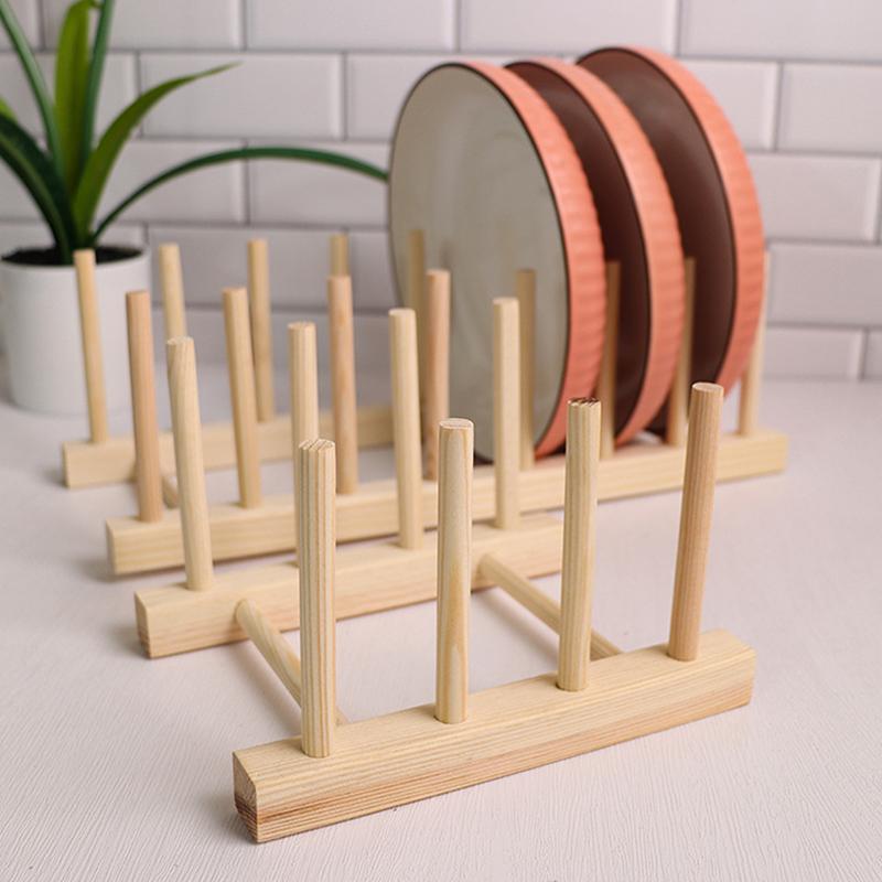 Wooden Multifunction Kitchen Organizer Durable Drying Pot Lid Holder Book Display Stand Cups Shelf Dish Drain Rack