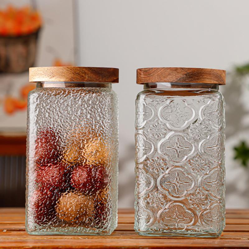 Clear Glass Storage Jar 700ml Candy Jar Household Square Glass Bottle Tea Leaves Grains Dried Fruit Snack Storage Box Home Decor