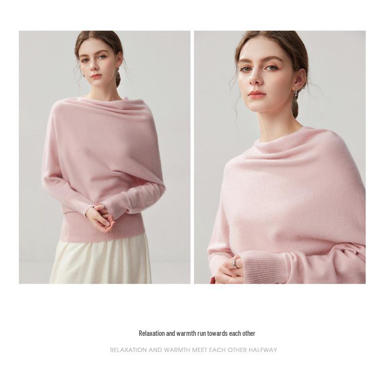 2026 A/W Women's Irregular One-Shoulder Cashmere Batwing Sleeve Loose Slimming Base Layer Shirt