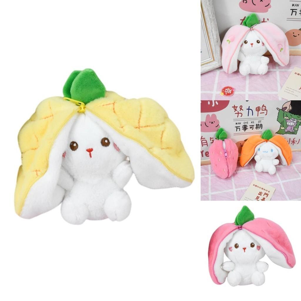Schattig Aardbeien Konijn Pluche Speelgoed Sleutelhanger Fruit Transformatie Pop Tas Hanger