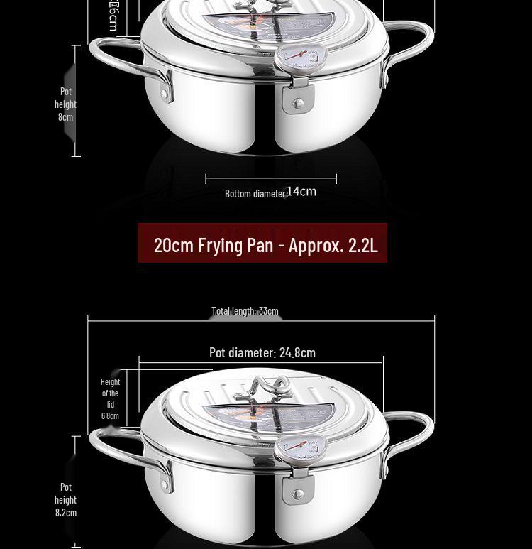 304 Stainless Steel Japanese Tempura Fryer Pot with Thermometer and Oil Rack