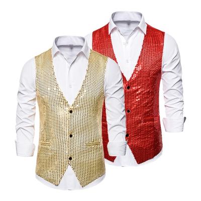 Homens Colete Gravata Borboleta Conjunto Brilhante Lantejoula V Decote Simples Sem Mangas Bolsos Cor Sólida