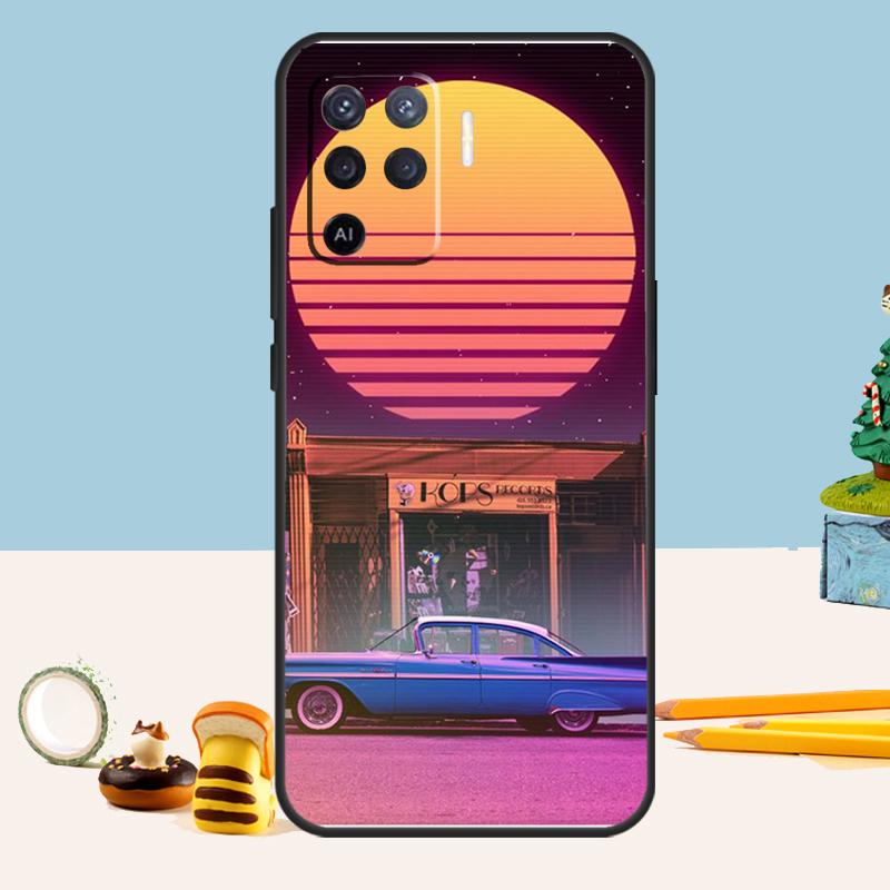 Synthwave 80s Retro Car Case For Oppo A76 A96 A16 A17 A57 A60 A40 A80 A18 A38 A58 A78 A98 A15 A54 A74 A94 A6 A5 Pro