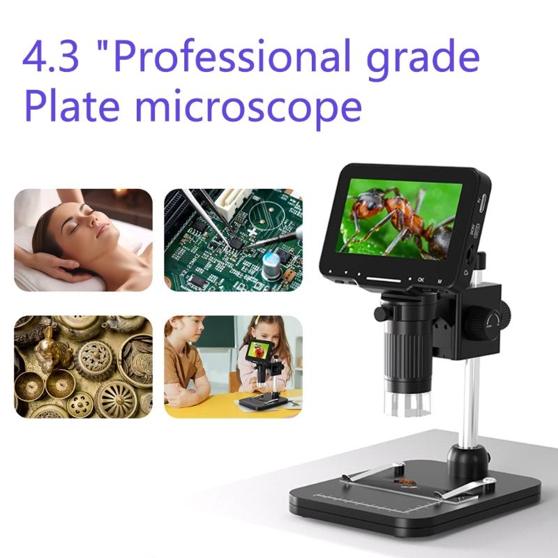 LCD Digital Microscope 4.3Inch Screen 720P Video Recorder 1-1000X Magnification Zoom Coin Microscope Magnifier PC View
