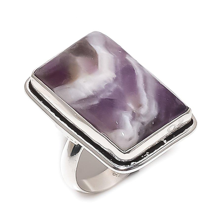 Chevron Amethyst Gemstone 925 Sterling Silver Jewelry Ring Size 7.5