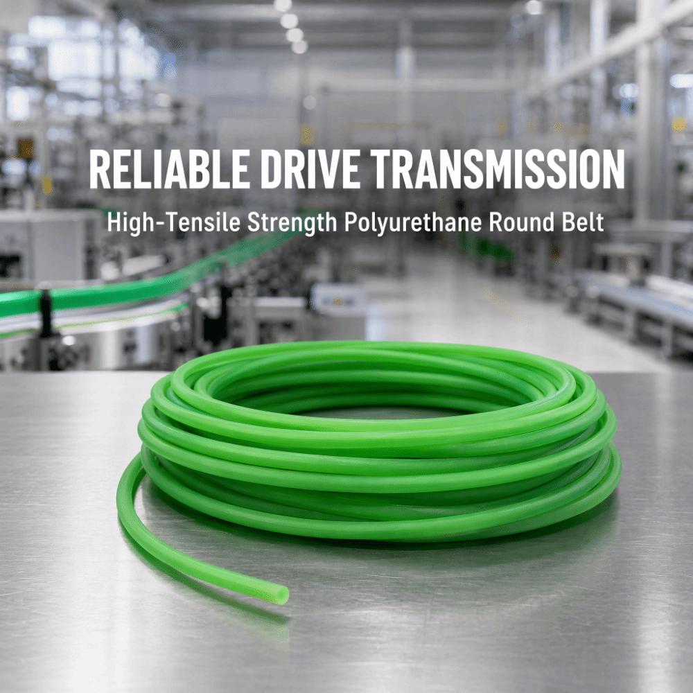 10m Length Round Drive Belt Green Color Urethane Belting PU Round Belt  For Conveyor Machine