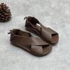 Peep Toe Sandálias Planas Retro Artesanais Couro Genuíno Soft Sola Confortável Respirável Sapatos Femininos