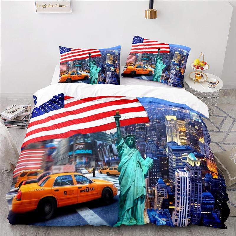Statue of Liberty American City 3D Bedding Set Scenery Duvet Cover Set with Pillowcase Home Textile Twin Full Queen King Size
