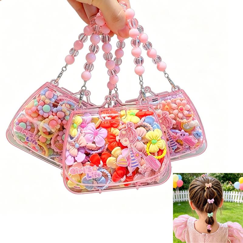 Cute Cartoon Hair Ropes Sweet High Elastic Rubber Bands Headwear With Handheld Box Bow Hair Ties For Kids
