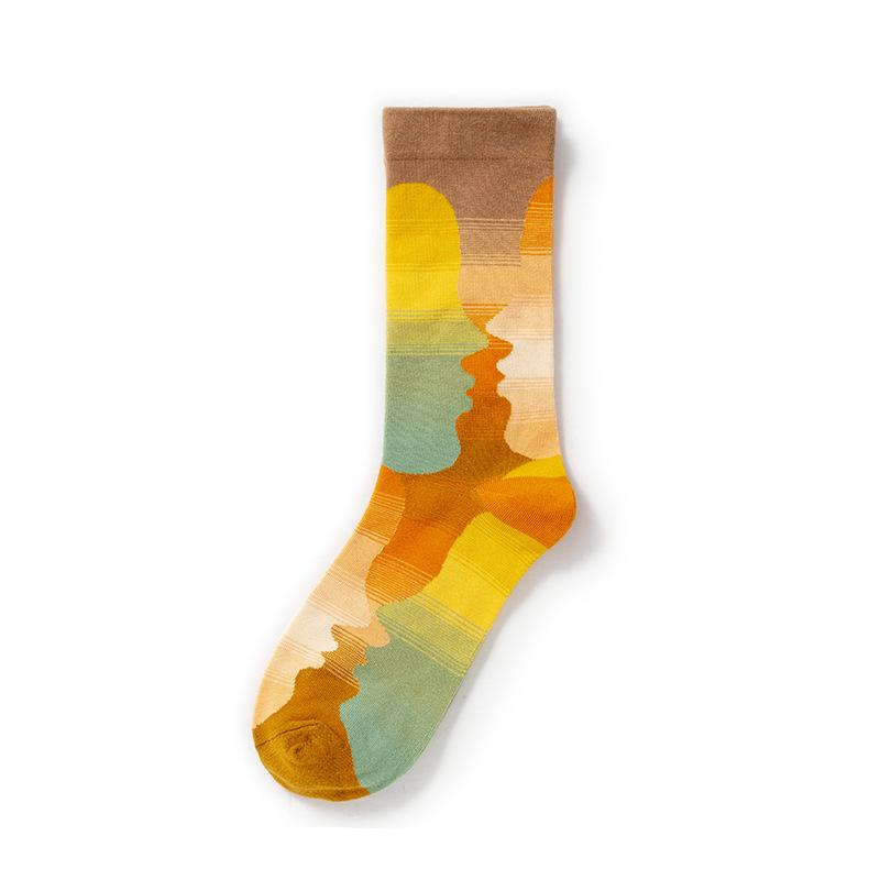 French Retro Abstract Oil Painting Mid-Calf Socks - Trendy Autumn/Winter High-Top Creative Combed Cotton for Women