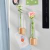 Fridge Magnet Vase Clear Glass Tube Vase with Wooden Base Magnetic Mini Vase for Flowers Herbs Refrigerator Kitchen Decor