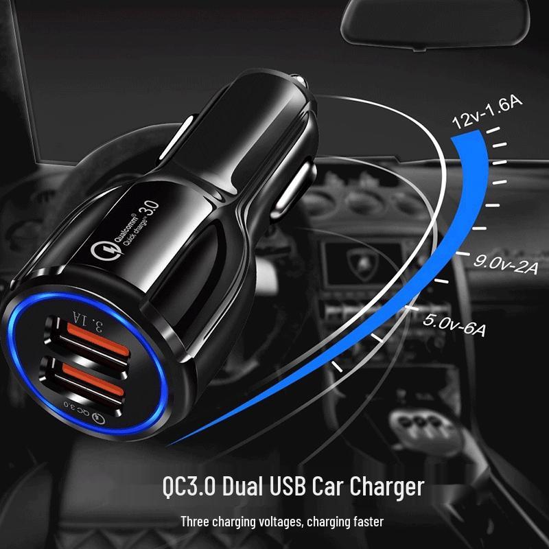 Dual-Port QC3.0 USB Car Charger 12V Fast Charge