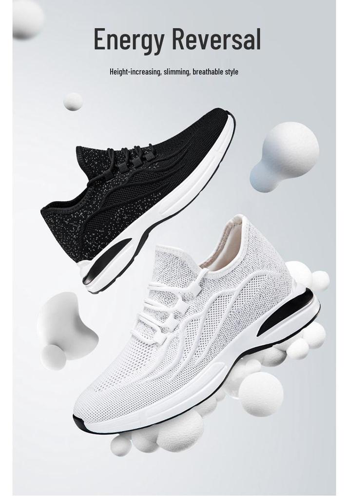 Men's Flyknit Height-Increasing Running Shoes - Breathable Mesh, Thick Sole, Low-Top, Spring/Summer Casual Sportswear.
