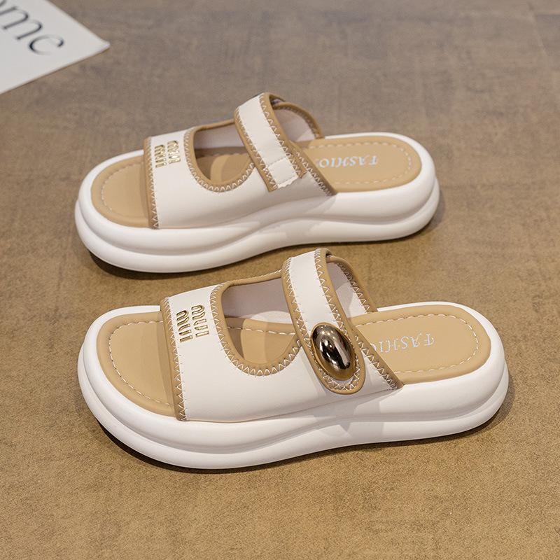 

Fashion summer new thick-soled beaded small size parent-child women s sandals comfortable women s slippers 41 бежевый